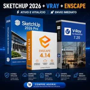 Sketchup 2026 Pro, V-Ray 7.20, Enscape 4.14, Envio Imediato